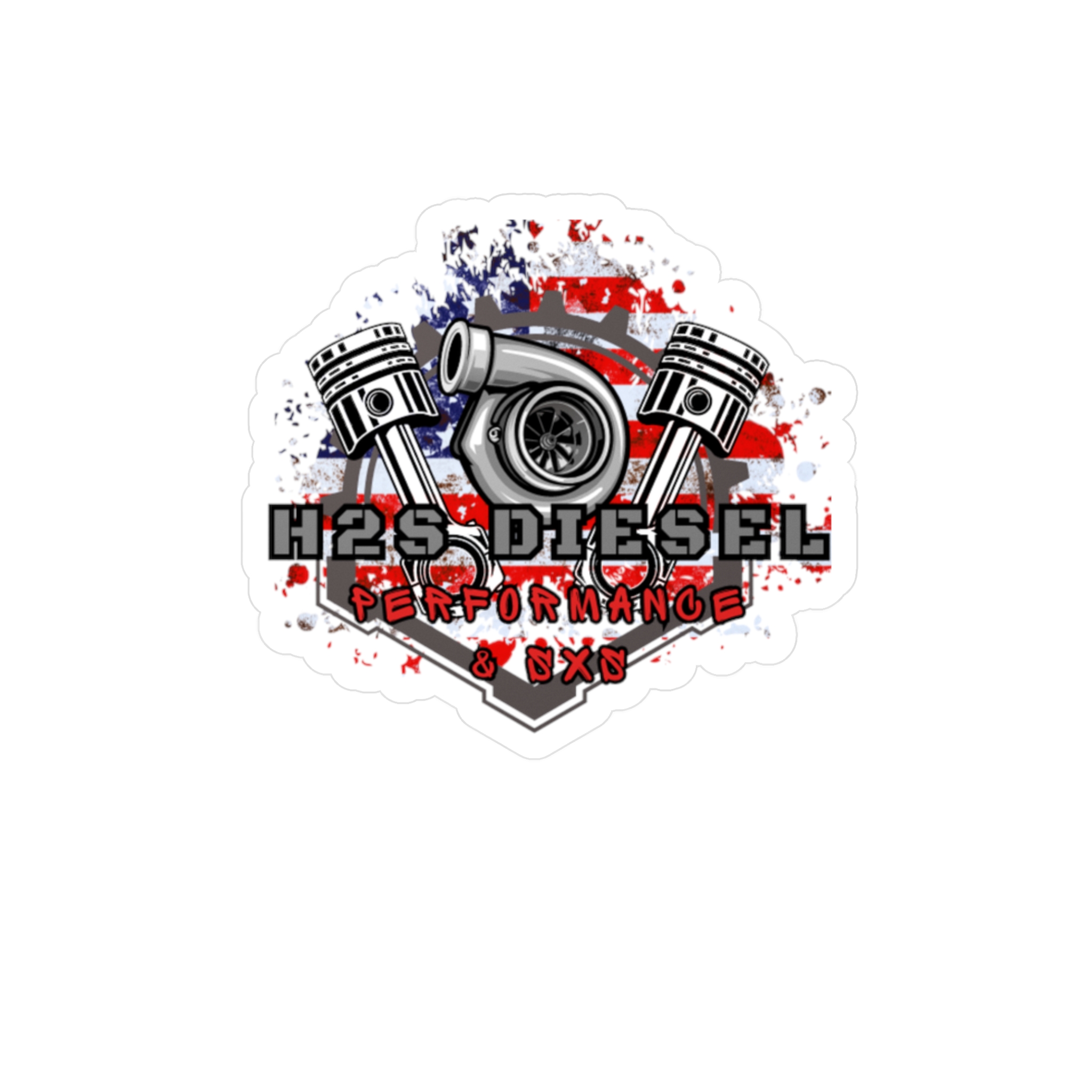 H2S Diesel Performance Turbo Piston Kiss-Cut Vinyl Decal — American Flag Car Sticker - Image 3